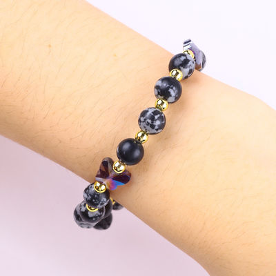 8MM chữa bệnh đá tự nhiên bông tuyết Obsidian với bông hoa bướm màu tím