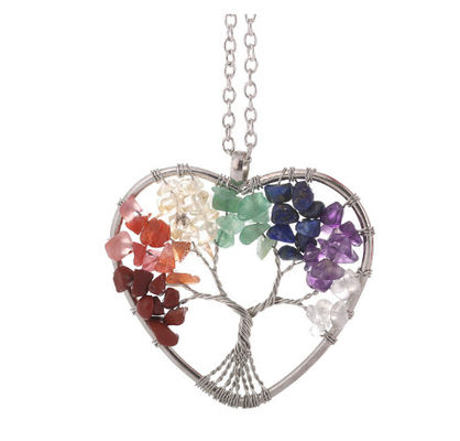 Thiền Tree Life Trái tim hình dạng Chakra đá tinh thể vòng cổ có thể điều chỉnh kích thước