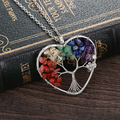 Thiền Tree Life Trái tim hình dạng Chakra đá tinh thể vòng cổ có thể điều chỉnh kích thước