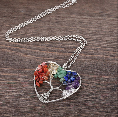 Thiền Tree Life Trái tim hình dạng Chakra đá tinh thể vòng cổ có thể điều chỉnh kích thước