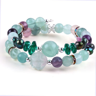 Pha lê Fluorite DIY tùy chỉnh với hoa hồng Fluorite khắc hoa tròn 8MM Vòng điều chỉnh hạt