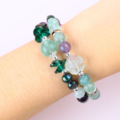 Pha lê Fluorite DIY tùy chỉnh với hoa hồng Fluorite khắc hoa tròn 8MM Vòng điều chỉnh hạt