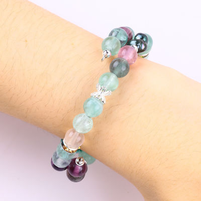 Pha lê Fluorite DIY tùy chỉnh với hoa hồng Fluorite khắc hoa tròn 8MM Vòng điều chỉnh hạt
