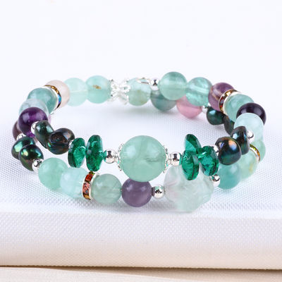 Pha lê Fluorite DIY tùy chỉnh với hoa hồng Fluorite khắc hoa tròn 8MM Vòng điều chỉnh hạt