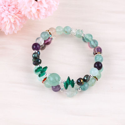 Pha lê Fluorite DIY tùy chỉnh với hoa hồng Fluorite khắc hoa tròn 8MM Vòng điều chỉnh hạt