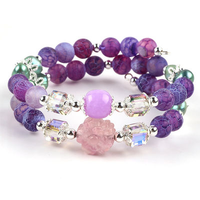 8MM làm bằng tay DIY Chất hóa Agate Crystal Round Bead điều chỉnh vòng đeo tay hai lớp
