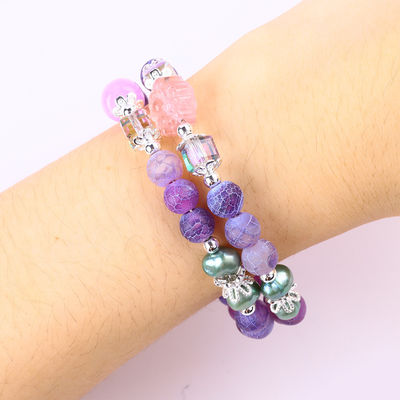 8MM làm bằng tay DIY Chất hóa Agate Crystal Round Bead điều chỉnh vòng đeo tay hai lớp
