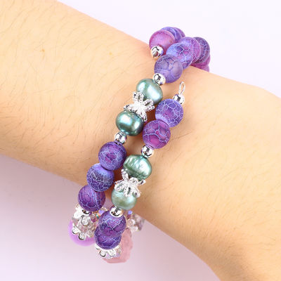 8MM làm bằng tay DIY Chất hóa Agate Crystal Round Bead điều chỉnh vòng đeo tay hai lớp