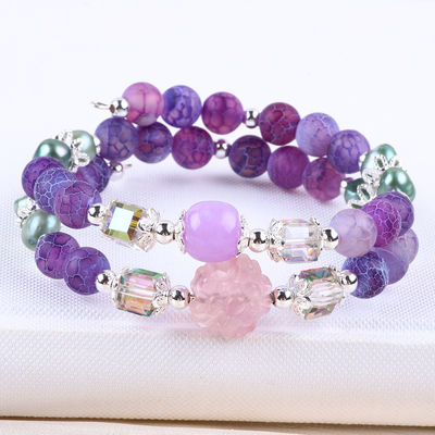 8MM làm bằng tay DIY Chất hóa Agate Crystal Round Bead điều chỉnh vòng đeo tay hai lớp