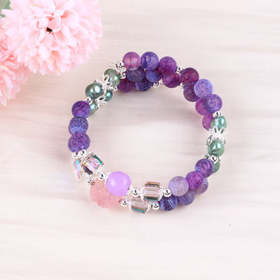 8MM làm bằng tay DIY Chất hóa Agate Crystal Round Bead điều chỉnh vòng đeo tay hai lớp