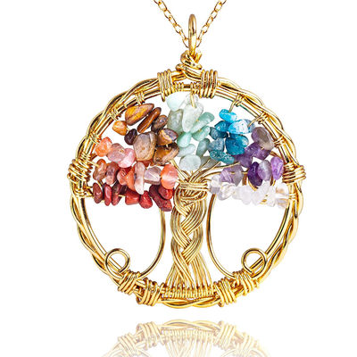 Golden Meditation Tree Life Chakra Chữa bệnh Crystal Necklace đồ trang sức