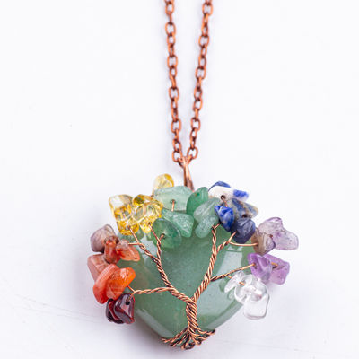 Unisex Green Aventurine Chakra Healing Crystal Necklace Chakra Stone Pendant