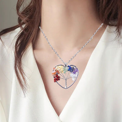 5*5cm Tree Of Life Necklace With Chakra Stones Anh dây chuyền