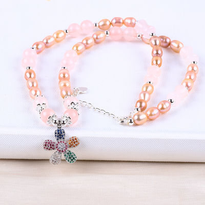 Đá nước ngọt hạt ngọc Hoa hồng thạch anh 6mm hạt tinh thể áo len Đá