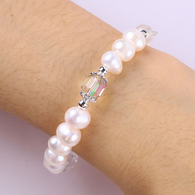 Vòng đeo tay ngọc trai nước ngọt tự nhiên đàn hồi với hoa hoa hoa hoa hồng màu tím Fluorite