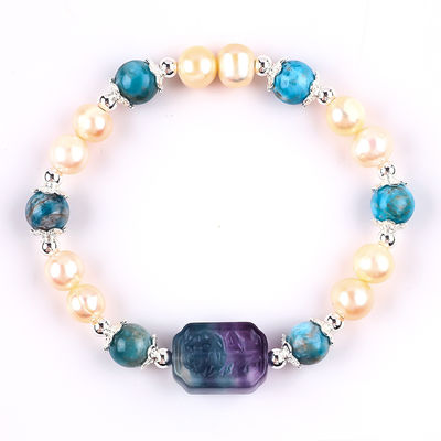 Blue Apatite Bead Stone Pink Freshwater Pearl Bracelet OEM ODM