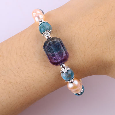 Blue Apatite Bead Stone Pink Freshwater Pearl Bracelet OEM ODM