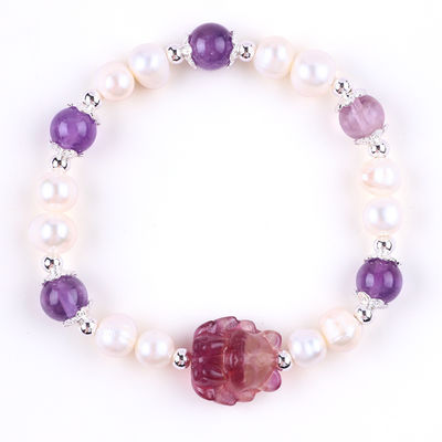 8mm Bead Amethyst Crystal White nước ngọt ngào Pearl vòng tay