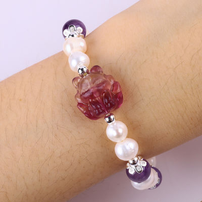 8mm Bead Amethyst Crystal White nước ngọt ngào Pearl vòng tay