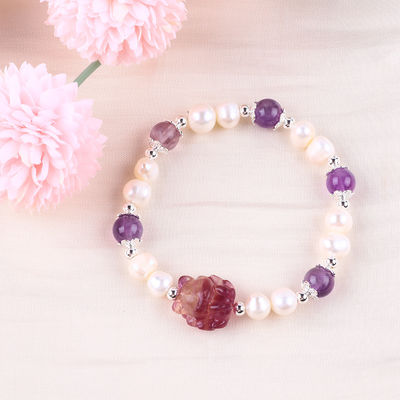 8mm Bead Amethyst Crystal White nước ngọt ngào Pearl vòng tay