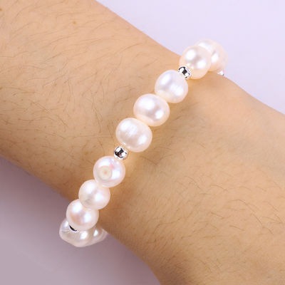 8MM Ngọc trai nước ngọt màu hồng dây đeo đeo tay đá tinh thể trái tim