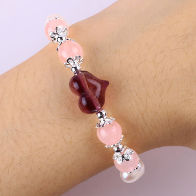 8MM Ngọc trai nước ngọt màu hồng dây đeo đeo tay đá tinh thể trái tim