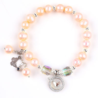 7mm Pink Pearl Stretch Bracelet với White Shell chấp nhận tùy chỉnh
