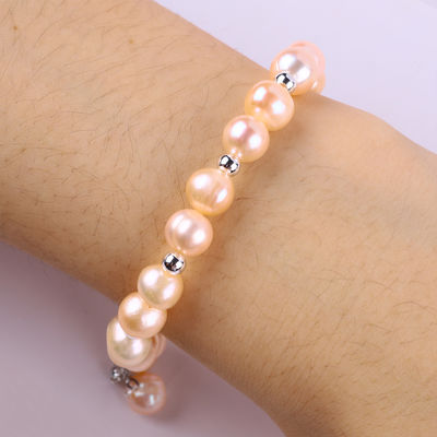 7mm Pink Pearl Stretch Bracelet với White Shell chấp nhận tùy chỉnh
