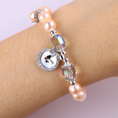 7mm Pink Pearl Stretch Bracelet với White Shell chấp nhận tùy chỉnh