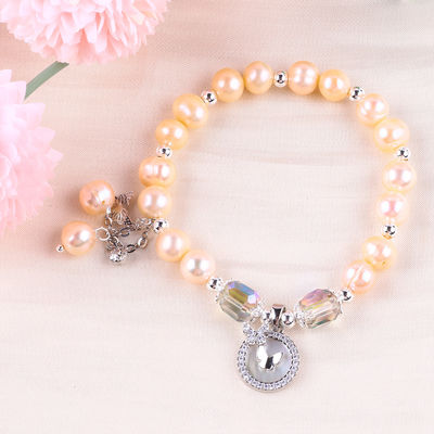 7mm Pink Pearl Stretch Bracelet với White Shell chấp nhận tùy chỉnh