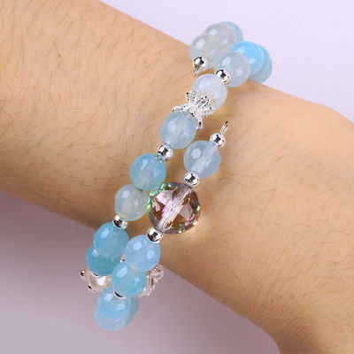 8MM đa dạng Blue Agate hình tròn hạt và nước ngọt màu trắng ngọc trai điều chỉnh vòng đeo