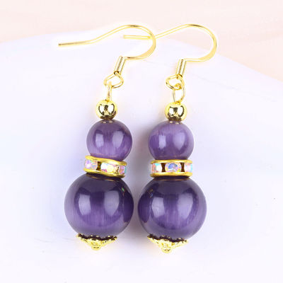 Màu tím mắt mèo Ngọc đá rơi Bàn tai Dangle 8MM 10MM Bead
