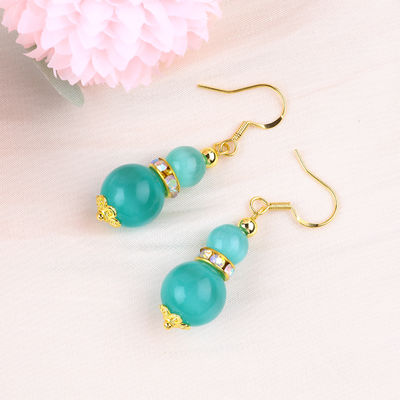 8MM 10MM mắt mèo màu xanh lá cây Ngọc quý thủ công Bàn tai Dangle hình bóng ngắn Bàn tai cho đồ trang sức quà tặng