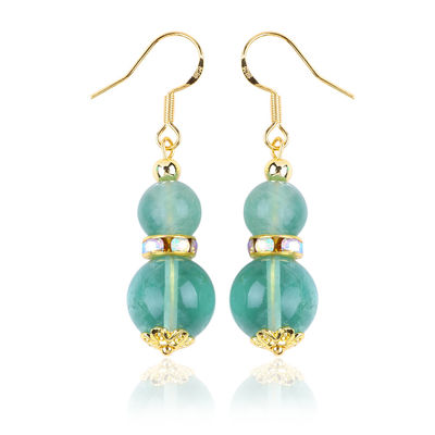 Bàn tay làm bằng tay hạt màu xanh lá cây Fluorite tinh thể nhỏ giọt móc tai Đá quý Bàn tai tặng quà