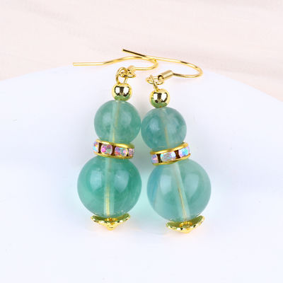 Bàn tay làm bằng tay hạt màu xanh lá cây Fluorite tinh thể nhỏ giọt móc tai Đá quý Bàn tai tặng quà