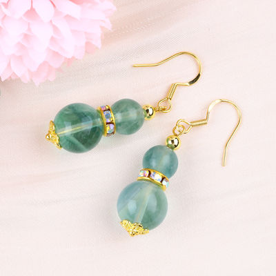 Bàn tay làm bằng tay hạt màu xanh lá cây Fluorite tinh thể nhỏ giọt móc tai Đá quý Bàn tai tặng quà