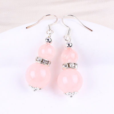 Vòng tai làm bằng tay đá tinh thể Rose Quartz đá quý đinh dây chuyền