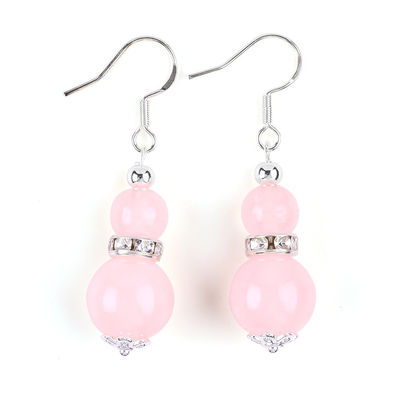 Vòng tai làm bằng tay đá tinh thể Rose Quartz đá quý đinh dây chuyền