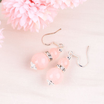 Vòng tai làm bằng tay đá tinh thể Rose Quartz đá quý đinh dây chuyền