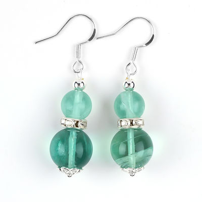 Vòng tai làm bằng tay đá tinh thể màu xanh lá cây Fluorite đá quý đinh dây chuyền