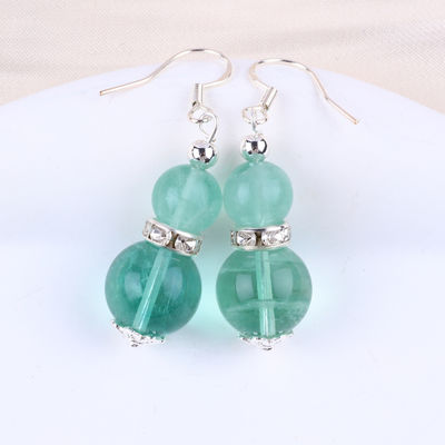 Vòng tai làm bằng tay đá tinh thể màu xanh lá cây Fluorite đá quý đinh dây chuyền