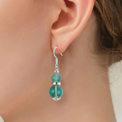 Vòng tai làm bằng tay đá tinh thể màu xanh lá cây Fluorite đá quý đinh dây chuyền