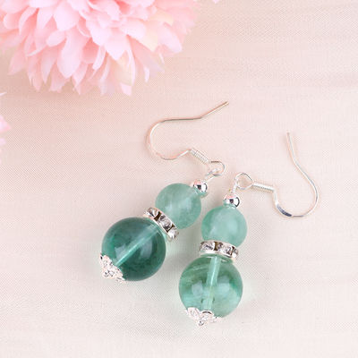 Vòng tai làm bằng tay đá tinh thể màu xanh lá cây Fluorite đá quý đinh dây chuyền