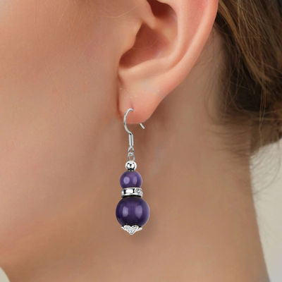 Tay làm Crystal Stone Băng tai màu tím mắt mèo đá quý đinh cổ tai