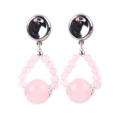 Vòng tai làm bằng tay đá tinh thể Rose Quartz đá quý đinh dây chuyền