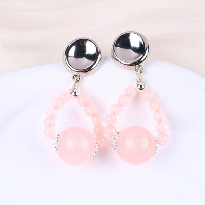 Vòng tai làm bằng tay đá tinh thể Rose Quartz đá quý đinh dây chuyền