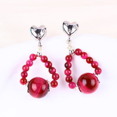 Vòng tai làm bằng tay đá tinh thể Hoa hồng Mắt hổ đỏ Đá quý Vòng lòng đinh Vòng tai đeo