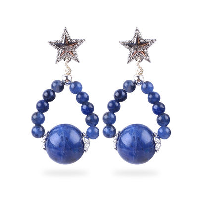 Vòng tai làm bằng tay đá tinh thể Sodalite đá quý đinh hoa Star Charms Anh dây chuyền Vòng tai