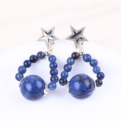 Vòng tai làm bằng tay đá tinh thể Sodalite đá quý đinh hoa Star Charms Anh dây chuyền Vòng tai