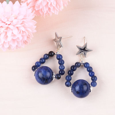 Vòng tai làm bằng tay đá tinh thể Sodalite đá quý đinh hoa Star Charms Anh dây chuyền Vòng tai